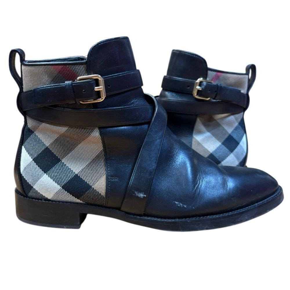 Burberry Pryle Boots Women 37 Black House Check Leather - Picture 3 of 11